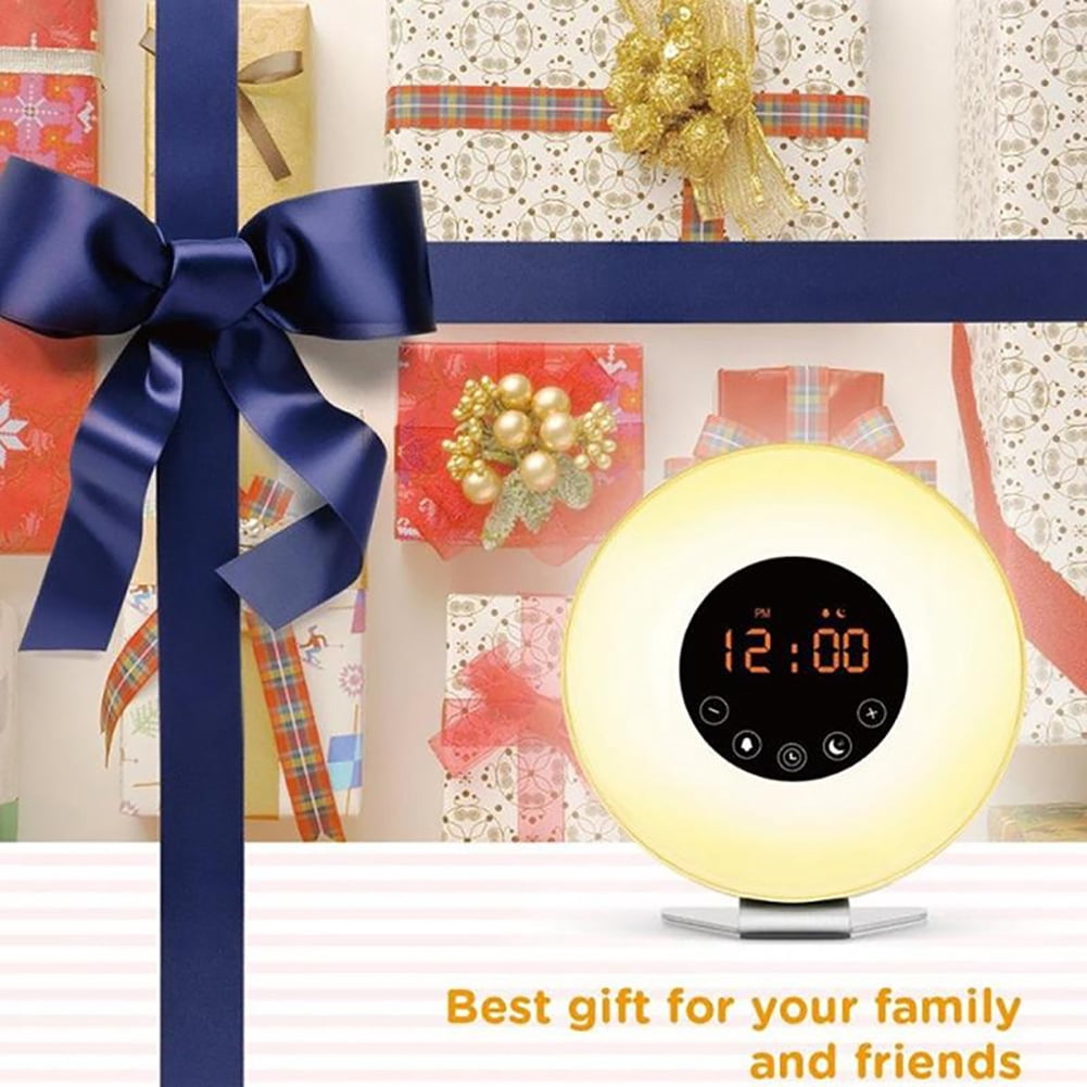 Farfi Sunrise Alarm Clock Wake Up Light Digital FM Radio Nature Sound Touch Control (White,US Plug)