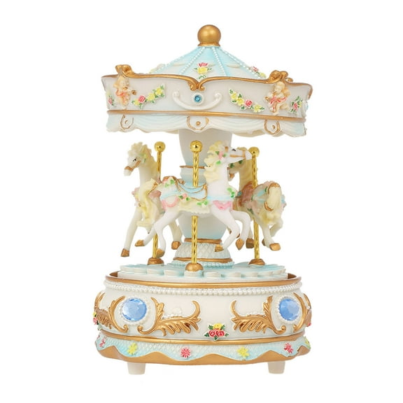 Music Mini Carousel Clockwork Music Box Colorful LED Merry-go-round Musical Box Gift For Girlfriend Kids Children Christmas Festival Purple