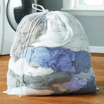 Mainstays White Polyester Mesh Laundry Bag with Drawstring Closure, 24" x 36"
