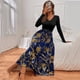thumbnail image 5 of Vestido maxi largo y liso de manga larga para mujer, vestido informal con cuello en V estampado y empalme, 5 of 5