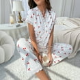 thumbnail image 2 of Sleepwear for Women New Womens Pajamas Sets V-Neck Lace Pajama Set for Women Print Pajamas Set Short Sleeve Tee and Pants Sleepwear Women's Pajamas Sets White L, 2 of 8
