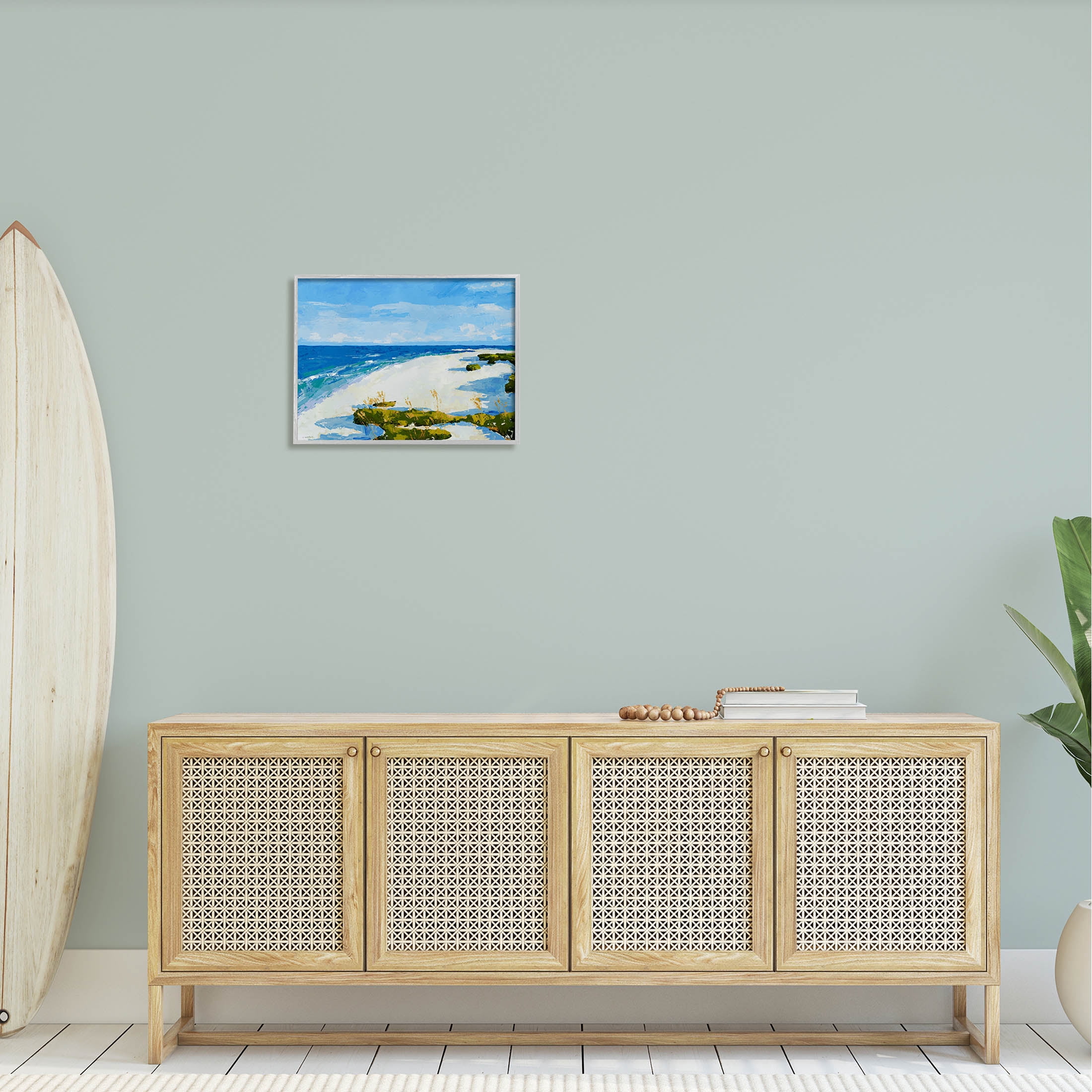 Modern Beach Sand Landscape Coastal Painting Gray Framed Art Print Wall Art