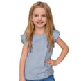 thumbnail image 1 of Girls Casual Loose Tops Candy Color Ruffle Sleeve Crew Neck Short Sleeve T Shirts for Kids, 1 of 5