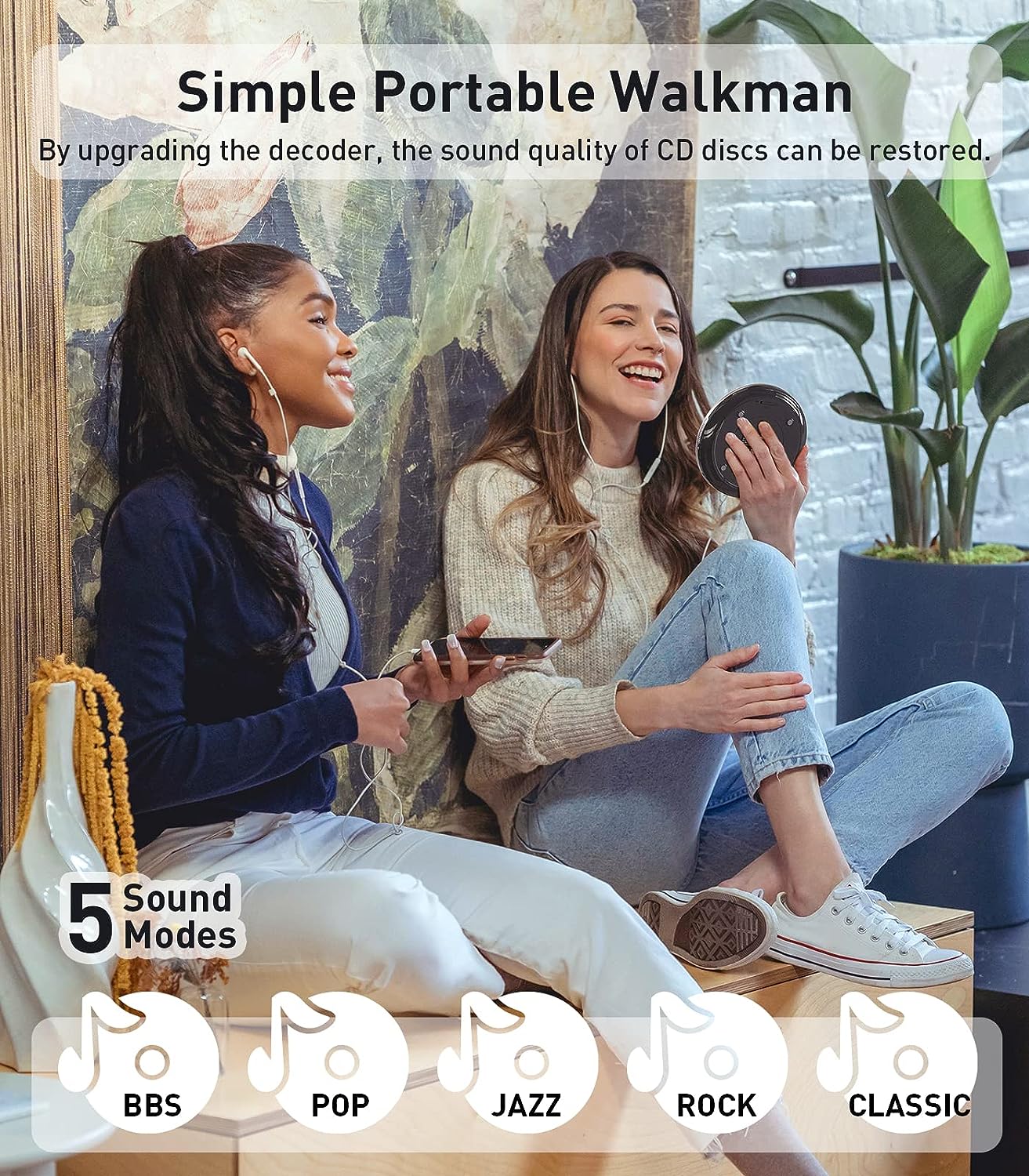 Portable CD Player, Small Music CD Player Walkman for Kids/Seniors with Anti-Skip and Shockproof, Personal Compact Disc Player with Headphones for Home Travel and Car-Black