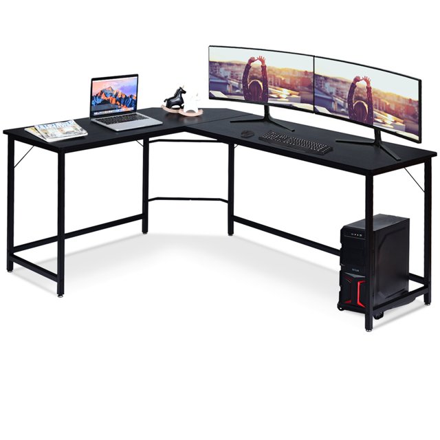 Costway Bureau d'Ordinateur en Forme de L Poste de Travail d'Angle Table de Jeu Bureau à Domicile