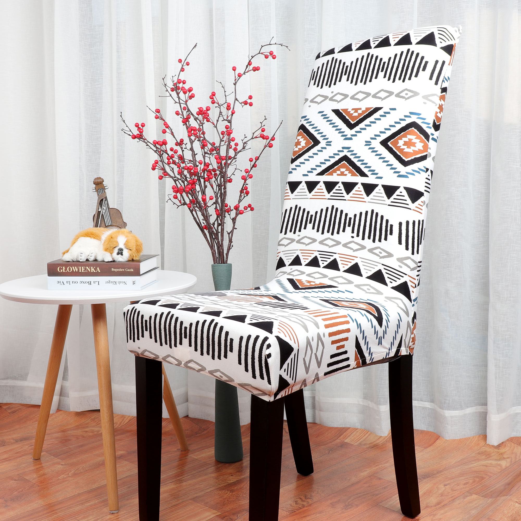 PiccoCasa Polyester Spandex Geometric Slipcover Dining Chair Cover, 12