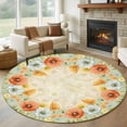 thumbnail image 3 of Orange White Poppy Round Area&nbsp;Rug 7ft Watercolor Floral Non-Slip&nbsp;Washable Circle Rugs Soft Felt Indoor Floor Mat for Bedroom Kitchen Living Room Bathroom, 3 of 9