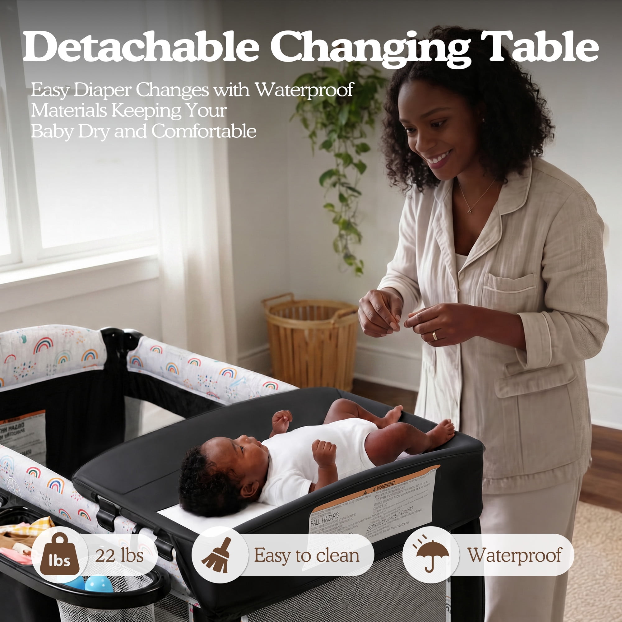LINLUX Foldable Baby Bedside Crib Bassinet, Infant Pack and Play Playard, Newborn Playpen Changing Table, Multicolor