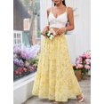 thumbnail image 4 of Yellow Ditsy Floral Tiered Maxi Skirt With Lace Trim And Elastic Waist For Women, 4 of 8