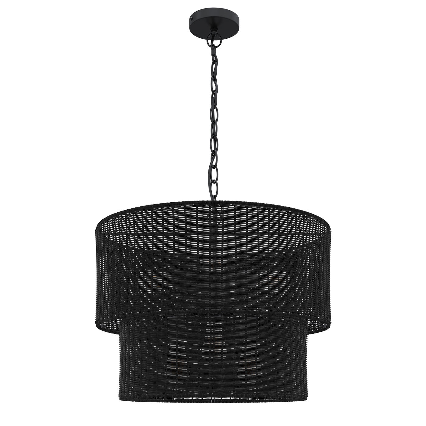 Aiwen Black 2-Tier Wicker Chandelier Rustic Pendant Light Fixture for Bedroom Foyer Kitchen Hallway