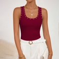 thumbnail image 4 of Women's Rhinestone Detail Ribbed Tank Top Stretch Sleeveless Scoop Neck Casual Cami Top Slim Fit Y2k Street Outerwear Cami Layering Shirt Red, 4 of 9