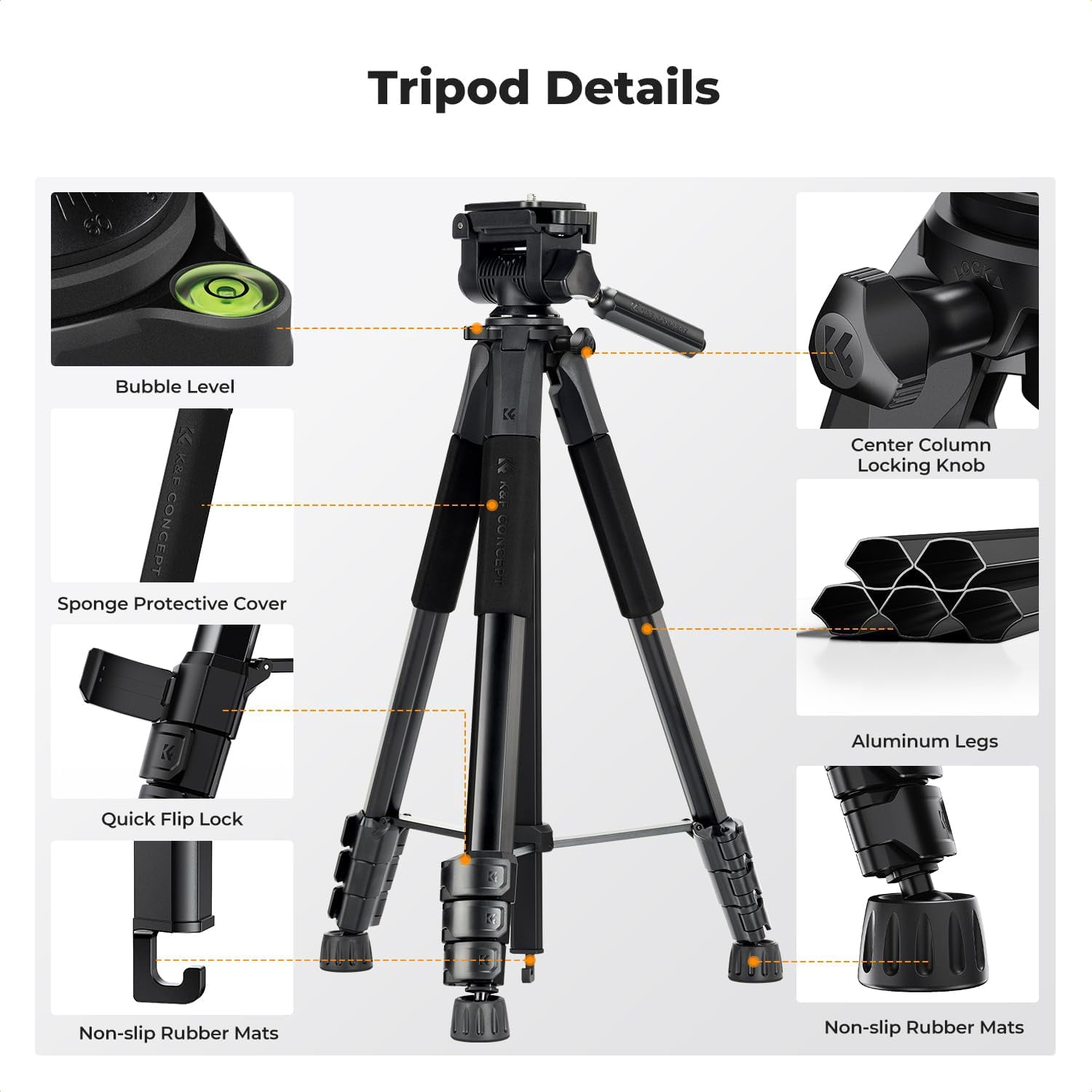 K&F CONCEPT 68" Lightweight Portable Travel Outdoor DSLR Tripods for Camera Phone Video Recording Tripod Stand, Cellphone Clip for Live Streaming Vlog