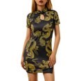 thumbnail image 1 of Liacowi Women Cheongsam Dress Chinese Cheongsam Retro Short Sleeve Mini Dresses Sexy Hollow-Out Hip Dress, 1 of 9