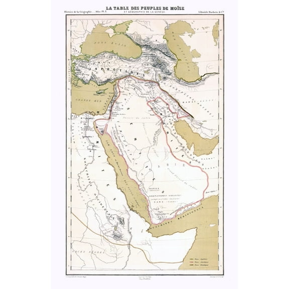 Historic Map - Middle East Moses Genesis - Vivien de Saint 1874 - Vintage Wall Art