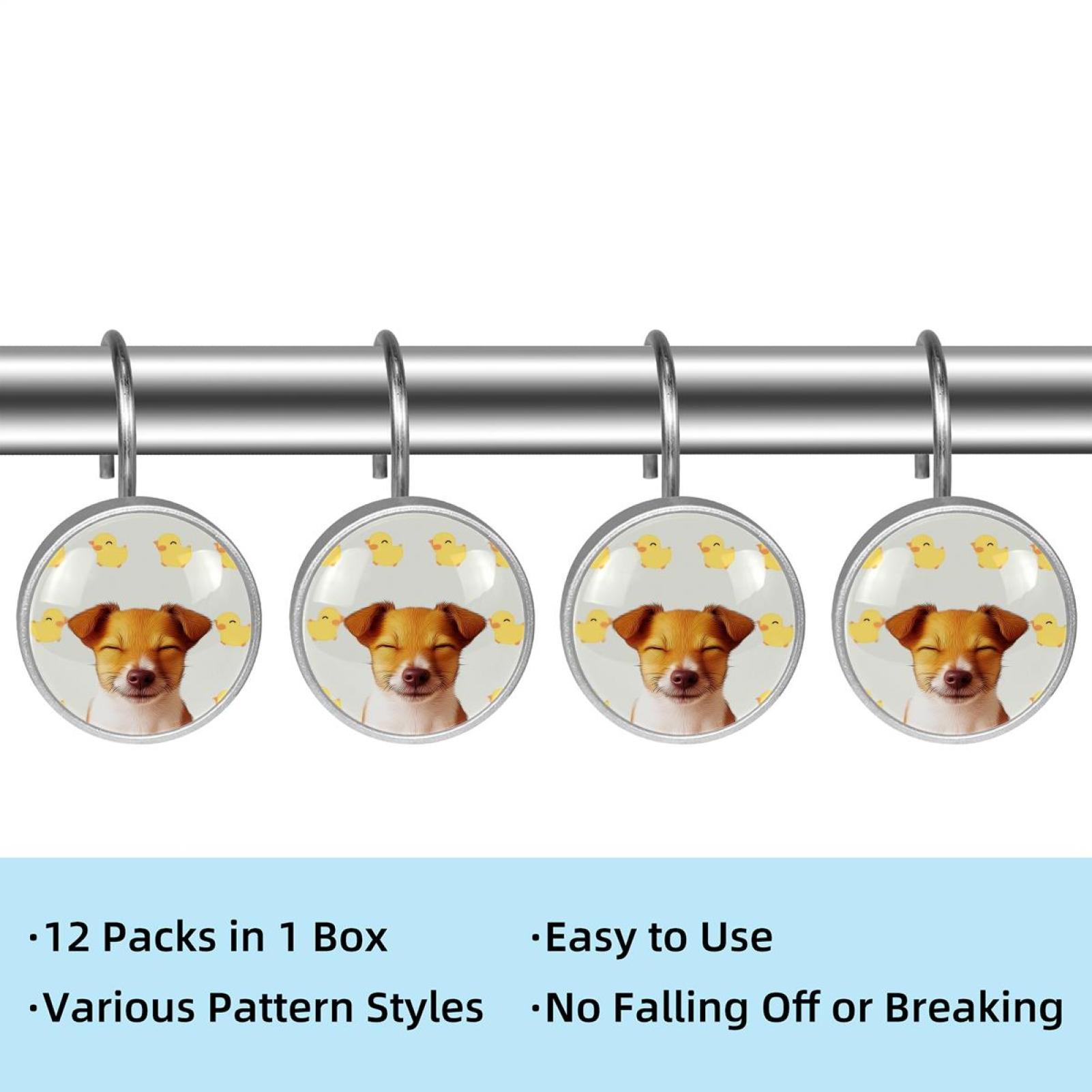 HemaKayy 12 Pcs Shower Curtain Hooks Bathroom Decorative Accessories Yellow Duck and Dog