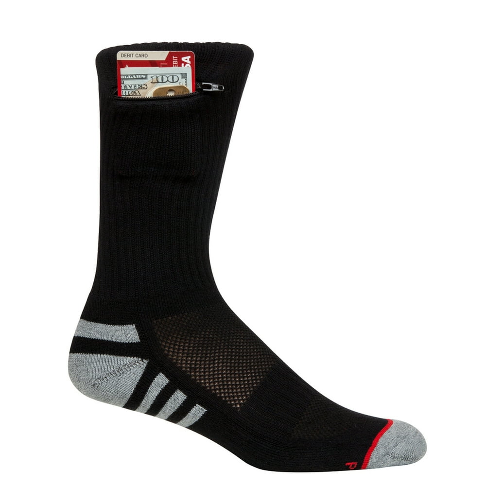 Pocket Socks Pocket Socks Men's Athletic Travel Crew Socks with Zip