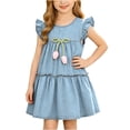 thumbnail image 2 of Zpanxa Girl Dress Girl's Flowy Casual Dress Graphic Print Flutter Sleeve Sleeveless Round Neck Dresses Light Blue 3 Years, 2 of 8
