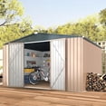 thumbnail image 2 of YODOLLA 10' x 12'  Outdoor Metal Storage Shed with Sliding Roof & Lockable Door Patio Storage Building in Brown, 2 of 8