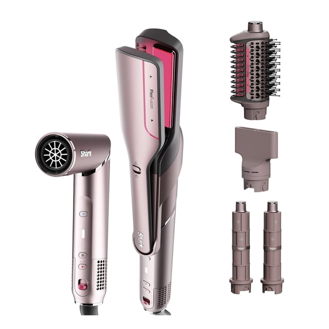 Shark FlexFusion Air - Plancha y secador de pelo, cepillo de cerámica Fusion, rizadores y concentrador con envoltura automática - Cosmic Blush