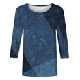 thumbnail image 3 of Womens 3/4 Sleeve Tops Geometric Printed Crew Neck T Shirts Summer Fall Casual Base Tees Plus Size Tshirts (2XL, Blue 04), 3 of 5