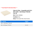 thumbnail image 2 of Cabin Air Filter - Compatible with 2018 - 2019, 2022 - 2023 Nissan TITAN XD 5.0L V8, 2 of 2