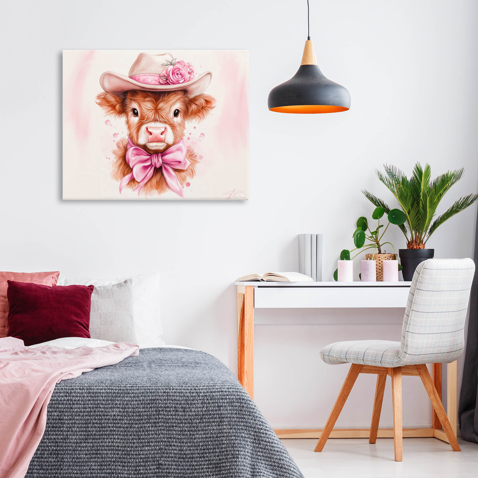 Pretty In Pink Cow Canvas Wall Art, design by Shawna Stewart
