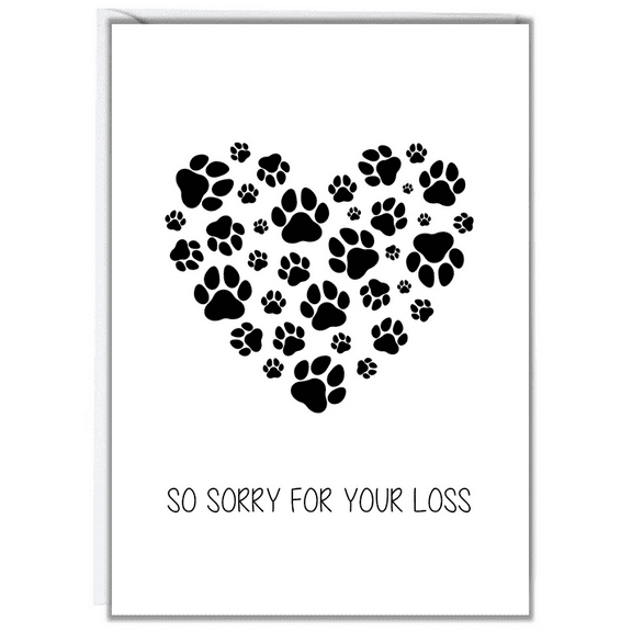 Pet Sympathy Card – Heart of Paw Prints Design – “So Sorry for Your Loss” Message – Blank Inside with Envelope – Comforting Card for Pet Owners in Grief