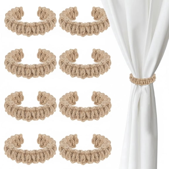 8 Pack Boho Rustic Braided Curtain Tiebacks – Handmade Linen Window Holdbacks | Adjustable Lightweight Elegant Drapes Decorative Accessories for Home, Office & Bedroom (Linen)