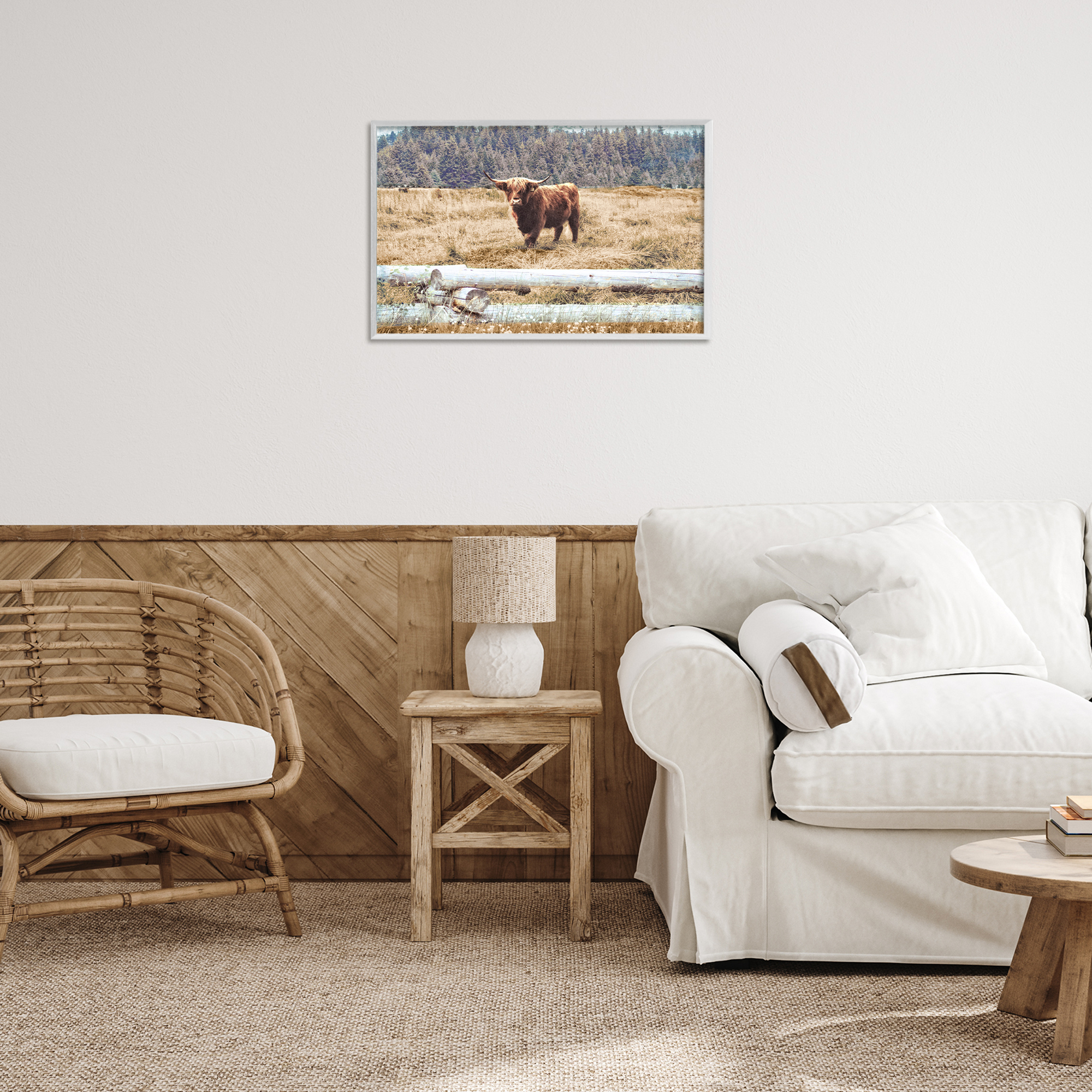Stupell Industries Country Cattle with Fence Animals & Insects Photography White Framed Art Print Wall Art, 24 x 16