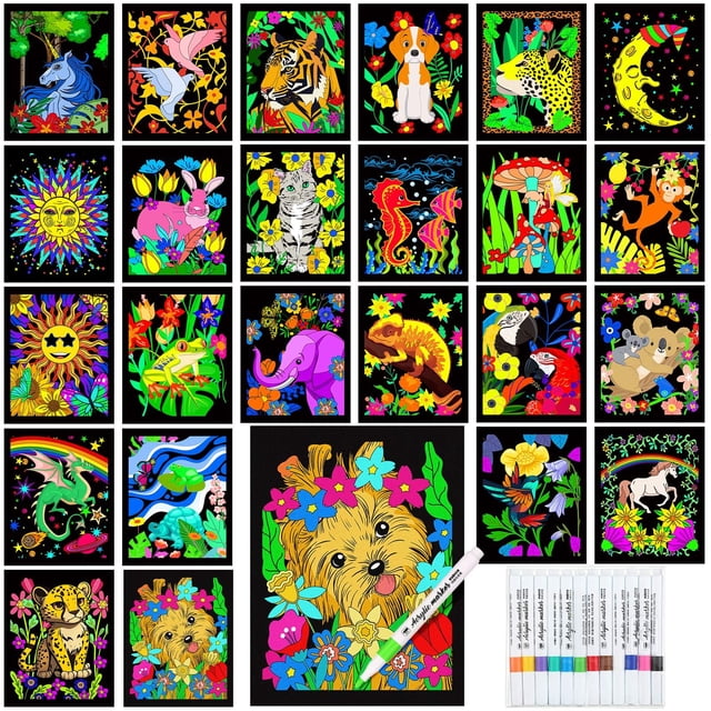 Pósteres para colorear Zhanmai Animal Velvet con bolígrafos de acuarela x48