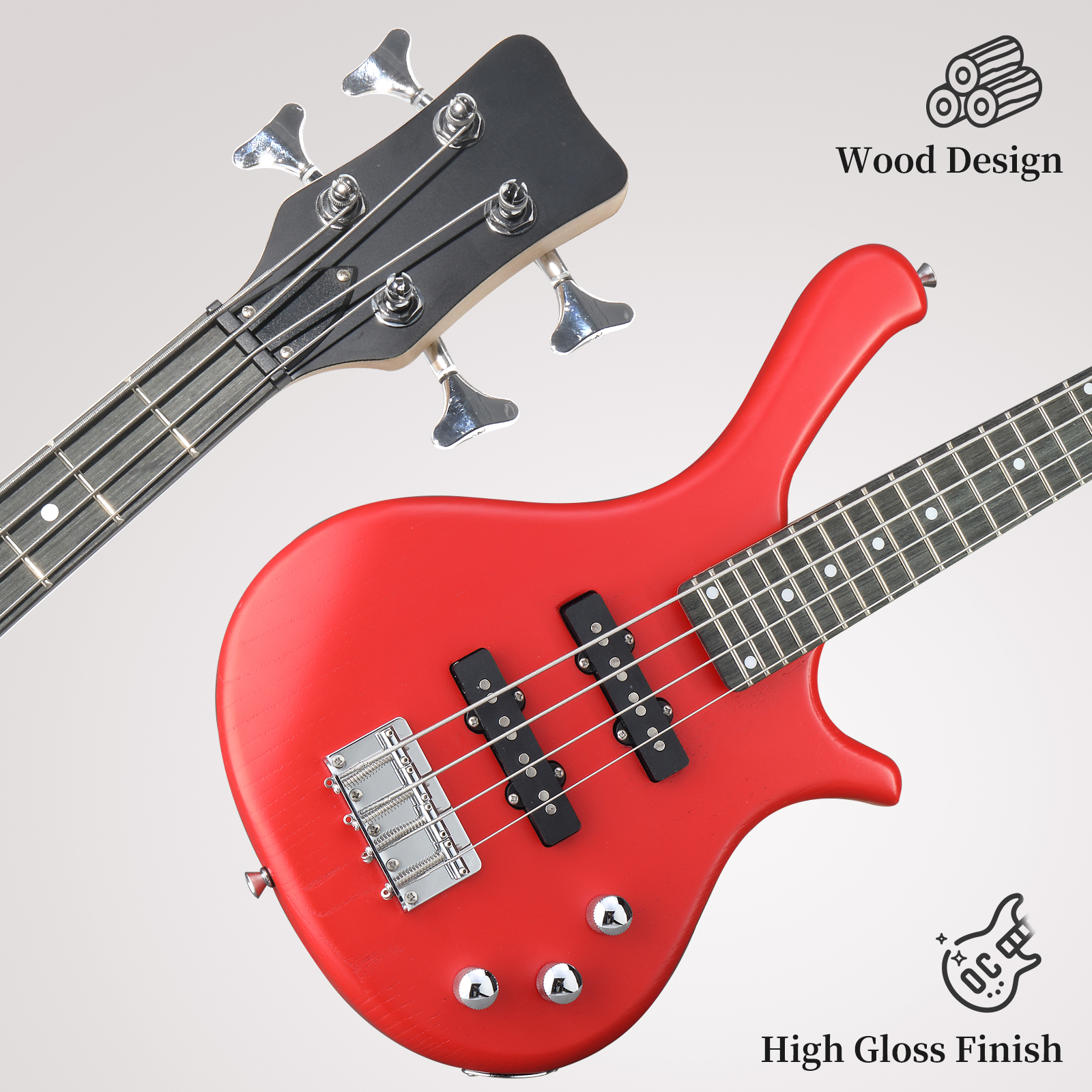 Ktaxon 36in Electric Bass Guitar with 2*10W AMP, SS Pickups, Bag, Strap, Cable, Red