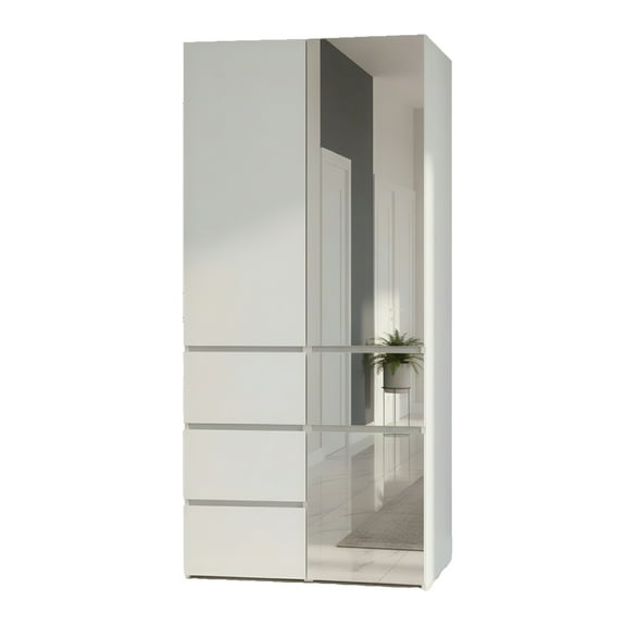 Elise Modular Wood Closet System with Mirror in White