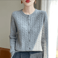 thumbnail image 2 of Breezora Women Short Crochet Cardigan Knit Sweater With Cable Pattern Front Open Boho Style Top M Size Grey, 2 of 4