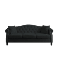 thumbnail image 5 of 79" Chesterfield Sofa Black Velvet for Living Room, 3 Seater Sofa Tufted Couch with Rolled Arms and Nailhead for Living Room, Bedroom, Office, Apartment, Two Pillows (Black), 5 of 11