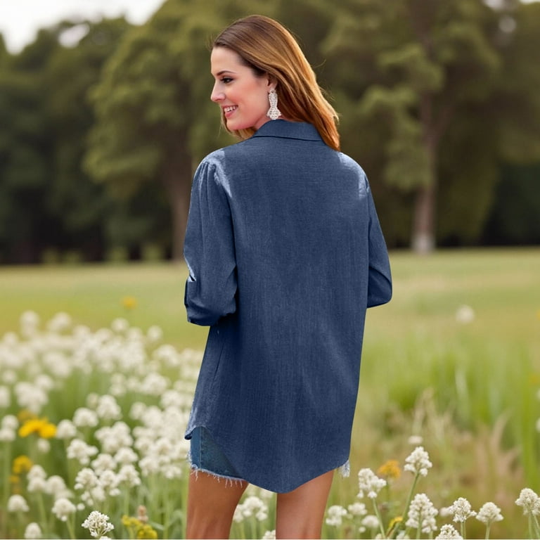 Fonma Womens Button Down Shirt Linen Button Up Shirts for Women Long Sleeve  Summer Shirt Collared Blouse Linen Tops Royal Blue XL - Walmart.com