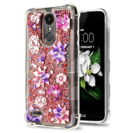 Rebel Floating - TUFF Liquid Floating Glitter Quicksand Waterfall Hybrid Silicone Gel Phone Protector Case - (Purple Stargazers) and Atom Cloth for LG Rebel 3 4G LTE L157BL, L158VL