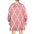 thumbnail image 2 of Wearable Oversized Blanket,Pink Geometric Quatrefoil Pattern Wearable Blanket Hoodie for Adults,Cozy Hooded Blankets with Super Pockets,Super Warm Fuzzy Pullover for Women & Men, 2 of 6