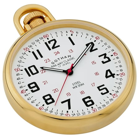Gotham Men's Gold-Plated Stainless Steel Mechanical Hand Wind Railroad Style Pocket Watch # GWC14106G