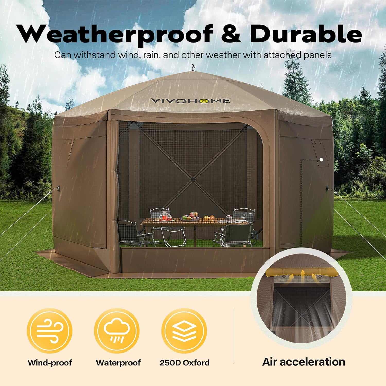 SPECSTAR 10' x 10' Pop-Up Camping Gazebo Tent, 6-Sided Instant Setup Canopy Shelter with Wind Panels, Mosquito Netting