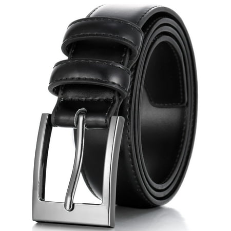 Marino’s Men Genuine Leather Dress Belt with Single Prong Buckle - Black - (Man And Crocodile Best Friends)