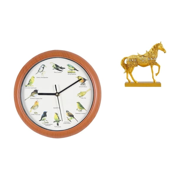 Reloj de pared,Reloj de pared con pájaro cantor Relojes de pared con pájaros,Relojes de pájaros con sonido Reloj decorativo que canta,Estatuas de caballos,Estatuas de caballos Figura de