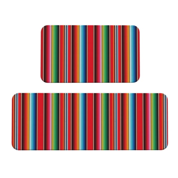 Fuzoiu Mexican Serape Blanket Stripes Print Kitchen Floor Mat 2 Sets,Kitchen Rugs and Mats,,Non Skid Waterproof Kitchen Floor Mat for Kitchen,Home Office,Sink,Laundry