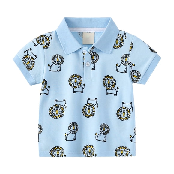 felwors Toddler Boys and Boys Dinosaur Print Polo Shirt, Sizes 18 Months-6 Years (Sky Blue, 5-6 Years)
