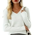 thumbnail image 3 of Cozy Sweaters for Women Casual Long Sleeve Loose V-Neck Knit Solid Color Pullover Tops White One Size, 3 of 4