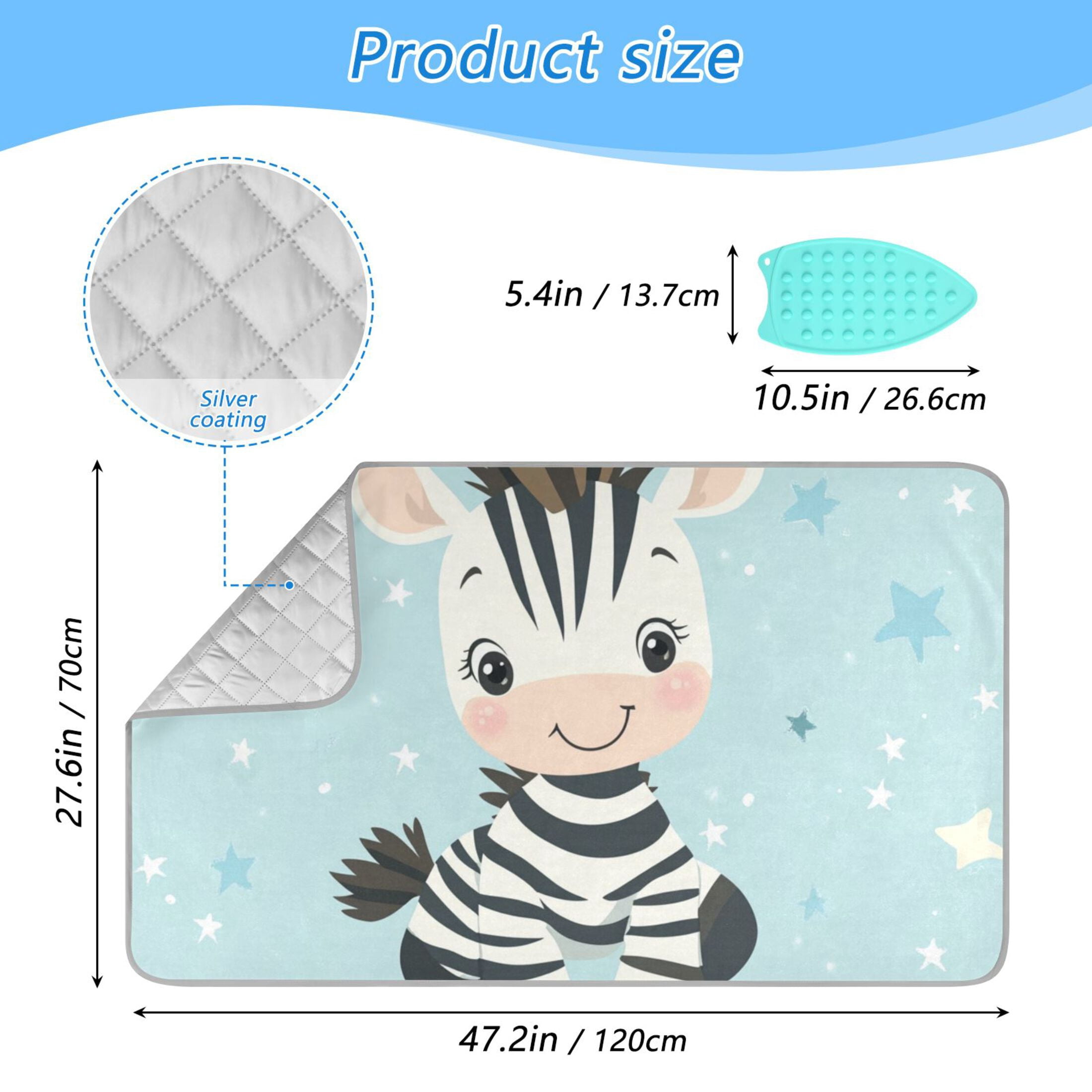 Cute Cartoon Zebra Stars Ironing Mat Blanket Portable Travel Ironing Pad Heat Resistant Pad 47.2" x 27.6”