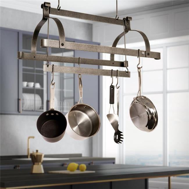 Enclume Design Products Pr38 Hs 3 Bar Ceiling Pot Rack With 12 Hooks Hammered Steel
