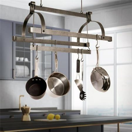 Enclume Design Products Pr38 Hs 3 Bar Ceiling Pot Rack With 12 Hooks Hammered Steel