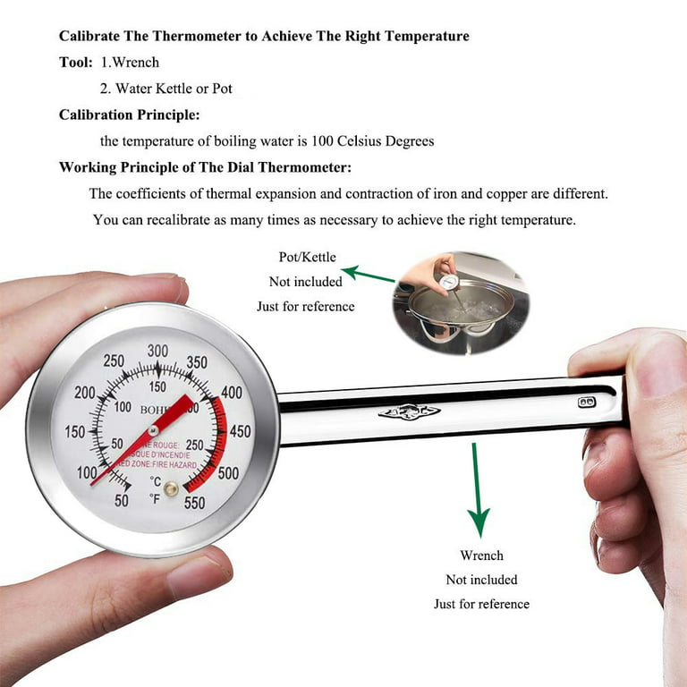 KT THERMO Deep Fry Thermometer With Instant Read,Dial Thermometer,12  Stainless Steel Stem Meat Cooking Thermometer,Best for Turkey,BBQ,Grill