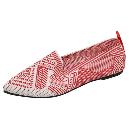 QYZEU Shoes for Women Sneakers Casual Wedge Shoes for Women Closed Toe Ladies Colour Blocking Pointed Head Printing Shallow Mouth Flat Bottom Comfortable Shoes Red 38