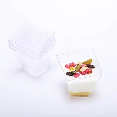 Verrines Plastique avec Couvercle,50 pièces Tasses à Dessert avec